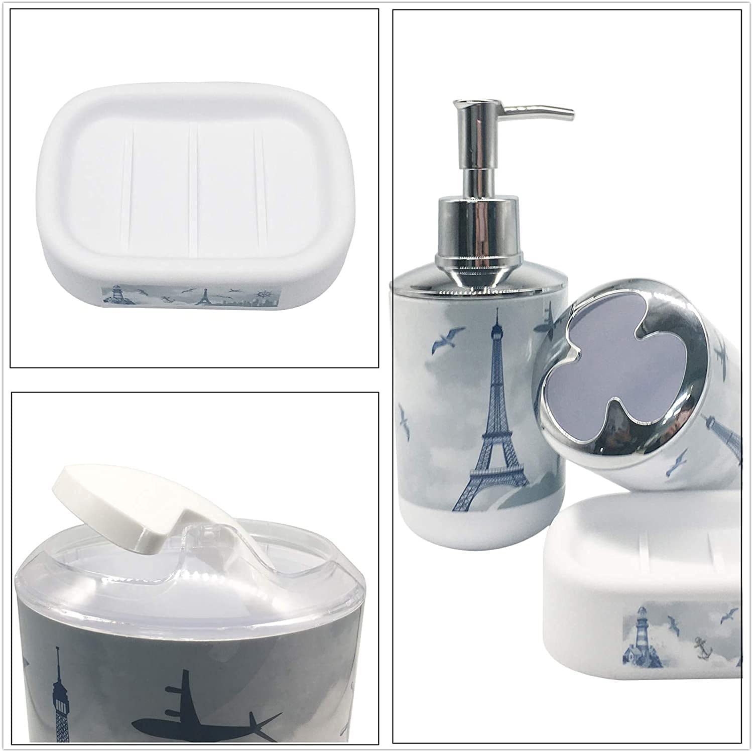 ACCESORIOS BAÑO 6 PIEZAS JUEGO DECORACION BAÑO RONDON - 5