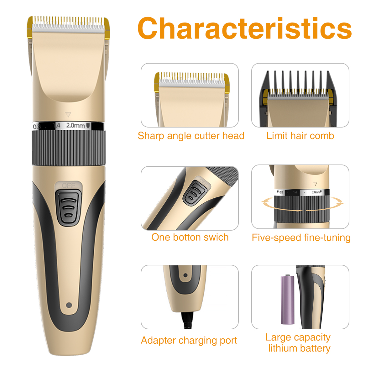 CORTADORA PELO INALAMBRICO ELECTRICO BARBA RECARGABLE RONDON - 1