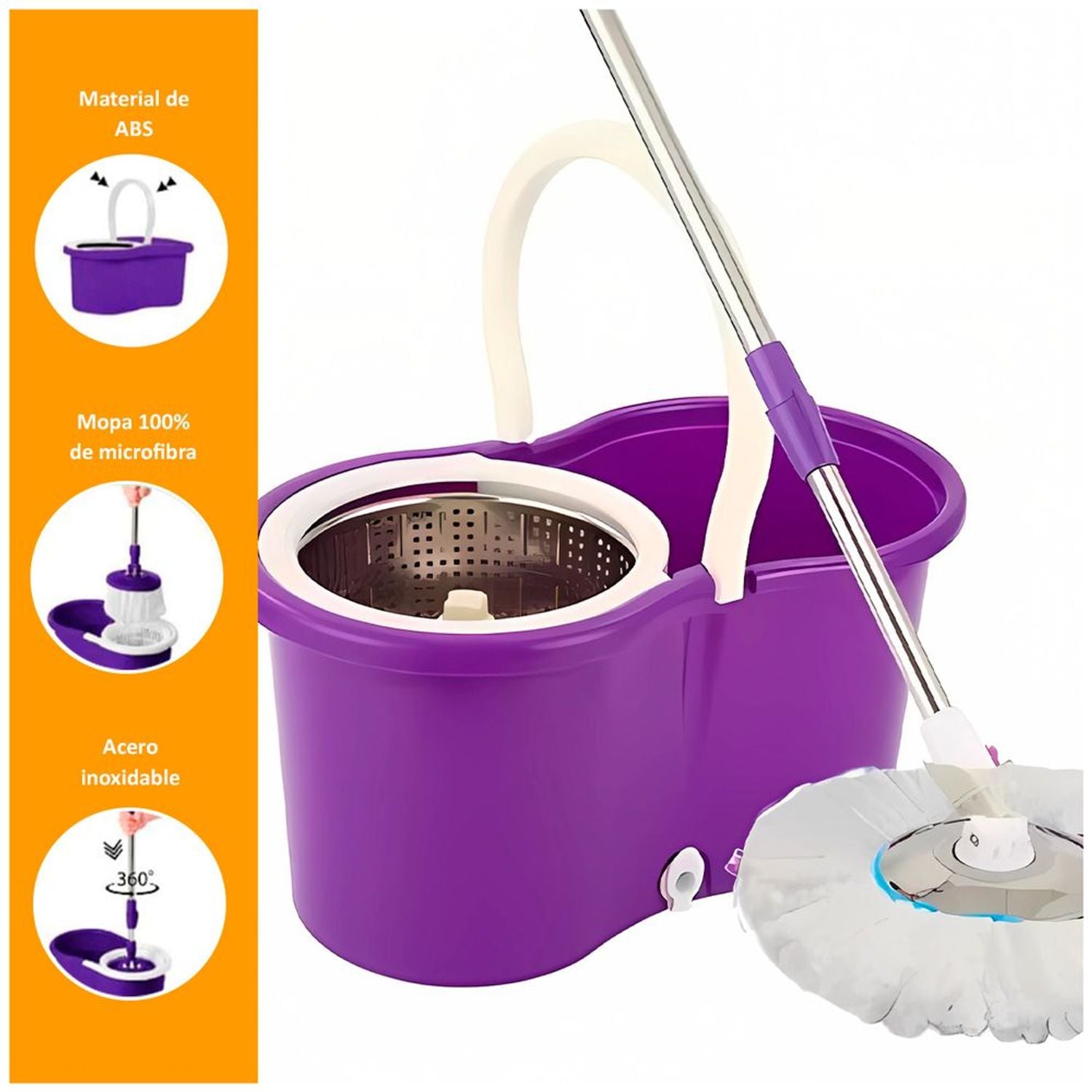 FREGONA GIRATORIA AUTOMATICA CUBO PRESION TRAPEAR RONDON - 4