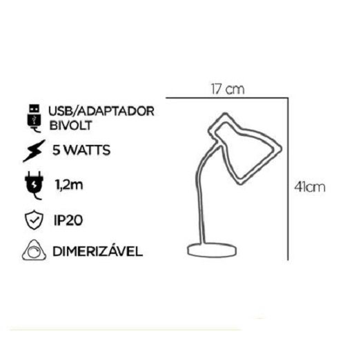 LÁMPARA MESA LUZ LED NOCHE ESCRITORIO ESTUDIO LECTURA RONDON - 9