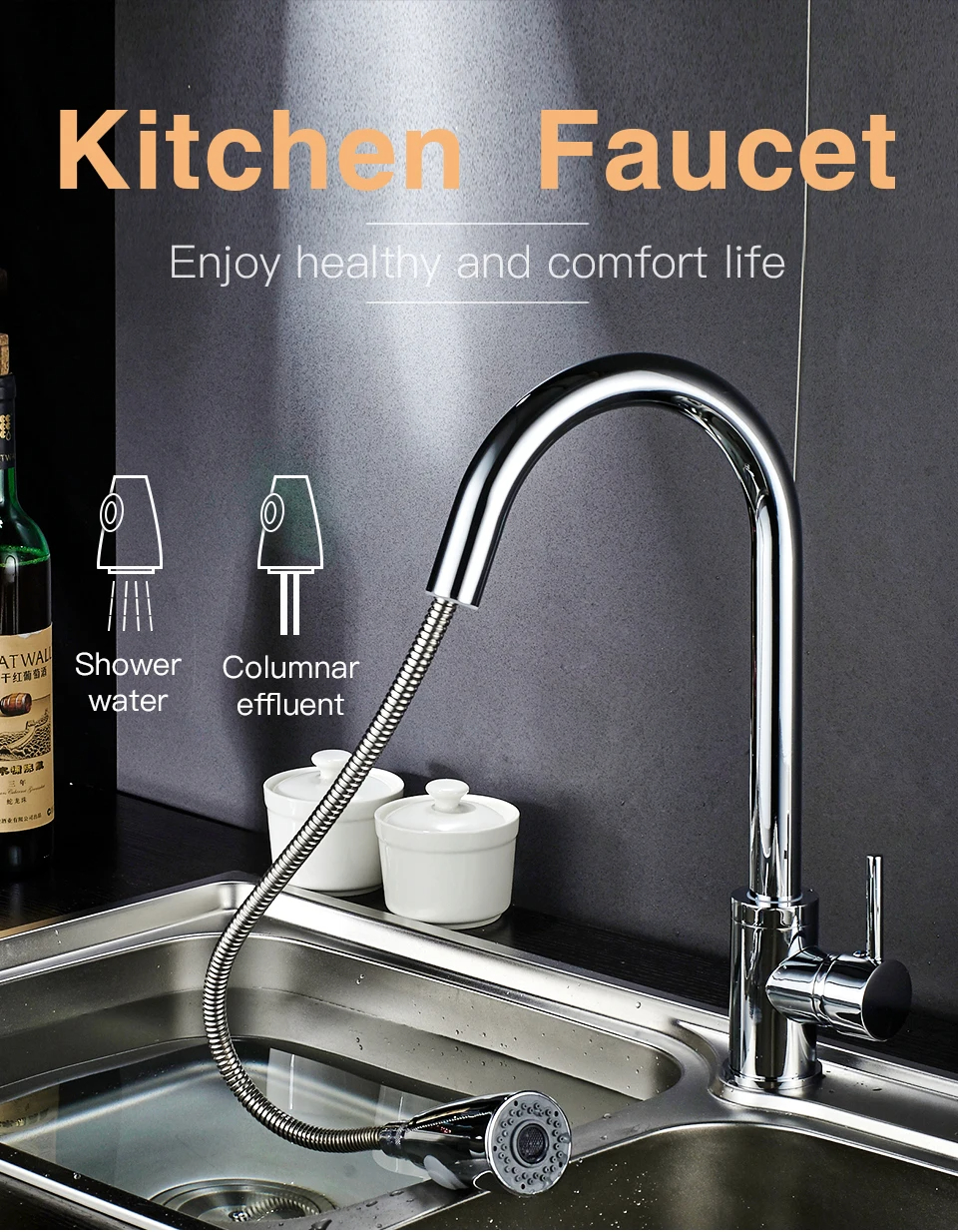GRIFO COCINA SENSOR TÁCTIL MEZCLADOR EXTRAÍBLE 360 RONDON - 1