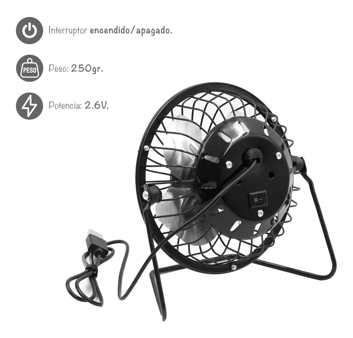 VENTILADOR SILENCIOSO GIRATORIO 360 USB VIAJES MESA RONDON - 1