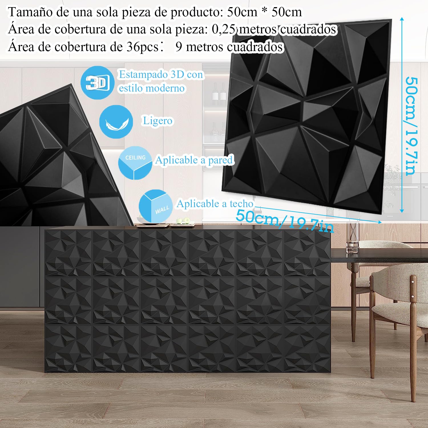 PANEL DE PARED 13PM NUEVO DECORACIÓN ESTÉREO 3D ADHESIVO HOGAR RONDON - 3