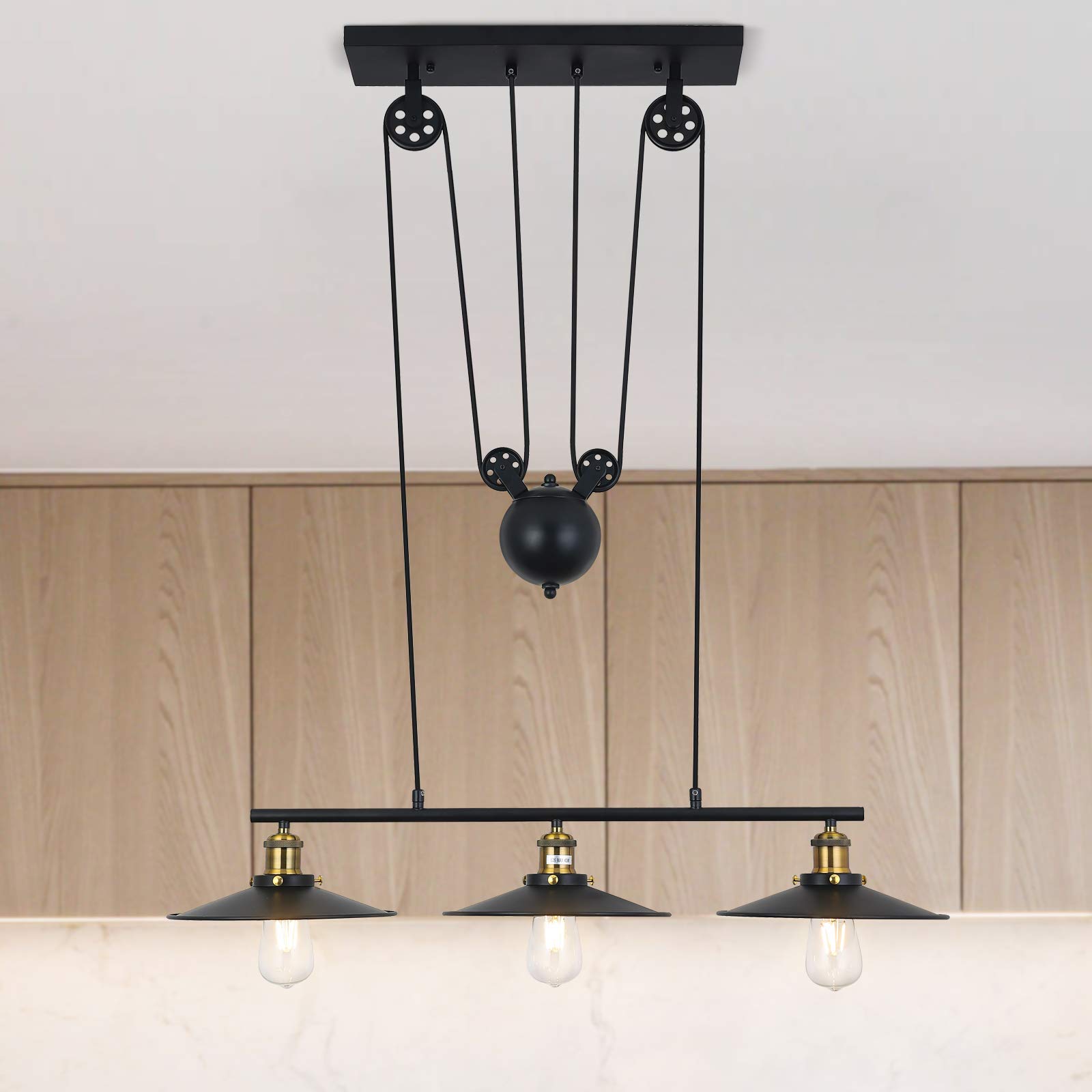 LÁMPARA COLGANTE TECHO POLEA 3 LUCES RETRO VINTAGE RONDON - 7
