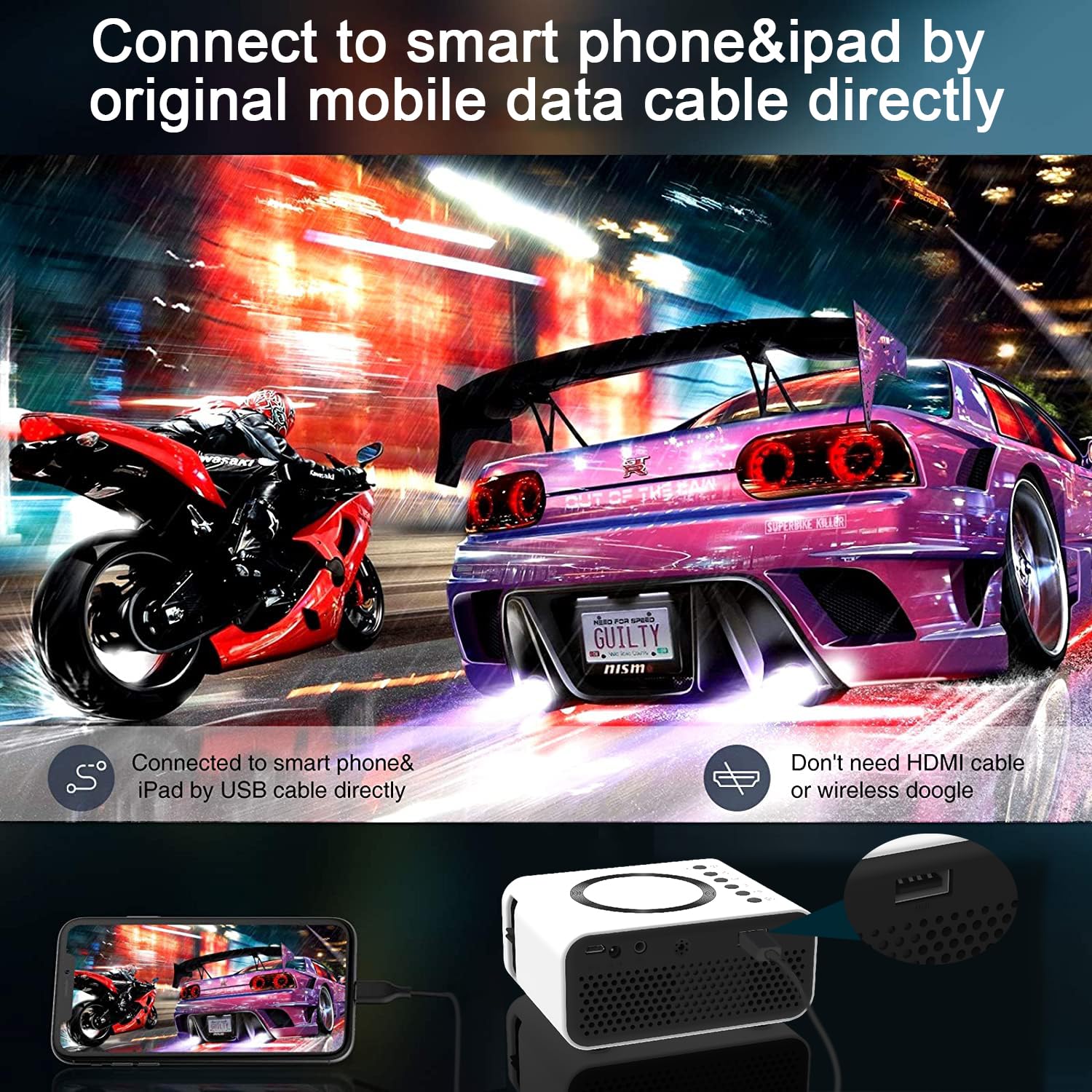 PROYECTOR 100HC MINI VIDEO LED DEFINICION HOGAR CONEXION RONDON - 5