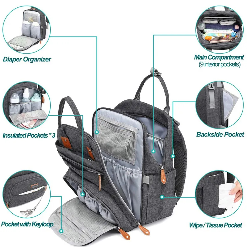 MOCHILA INSIGHT PAÑALES IMPERMEABLE GRAN CAPACIDAD OXFORD RONDON MULTICOLOR - 5