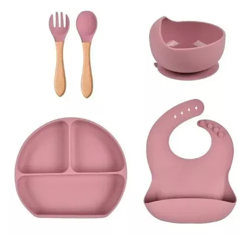 SET VAJILLA ALIMENTACIÓN BEBE PLATOS SILICONA SUCCIÓN RONDON - 5