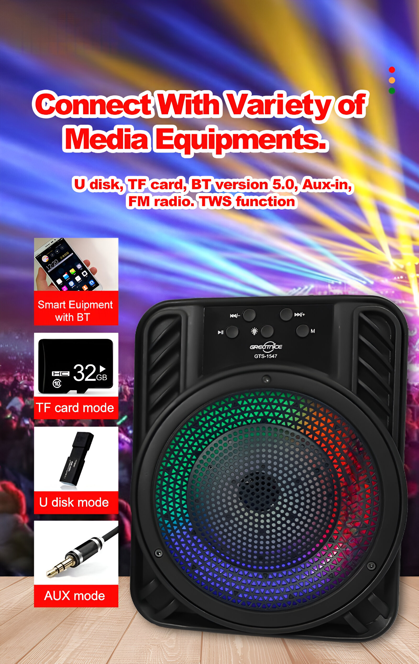 PARLANTE ALTAVOZ PORTATIL BLUETOOTH 4¨ LED USB RGB MODOS - 3
