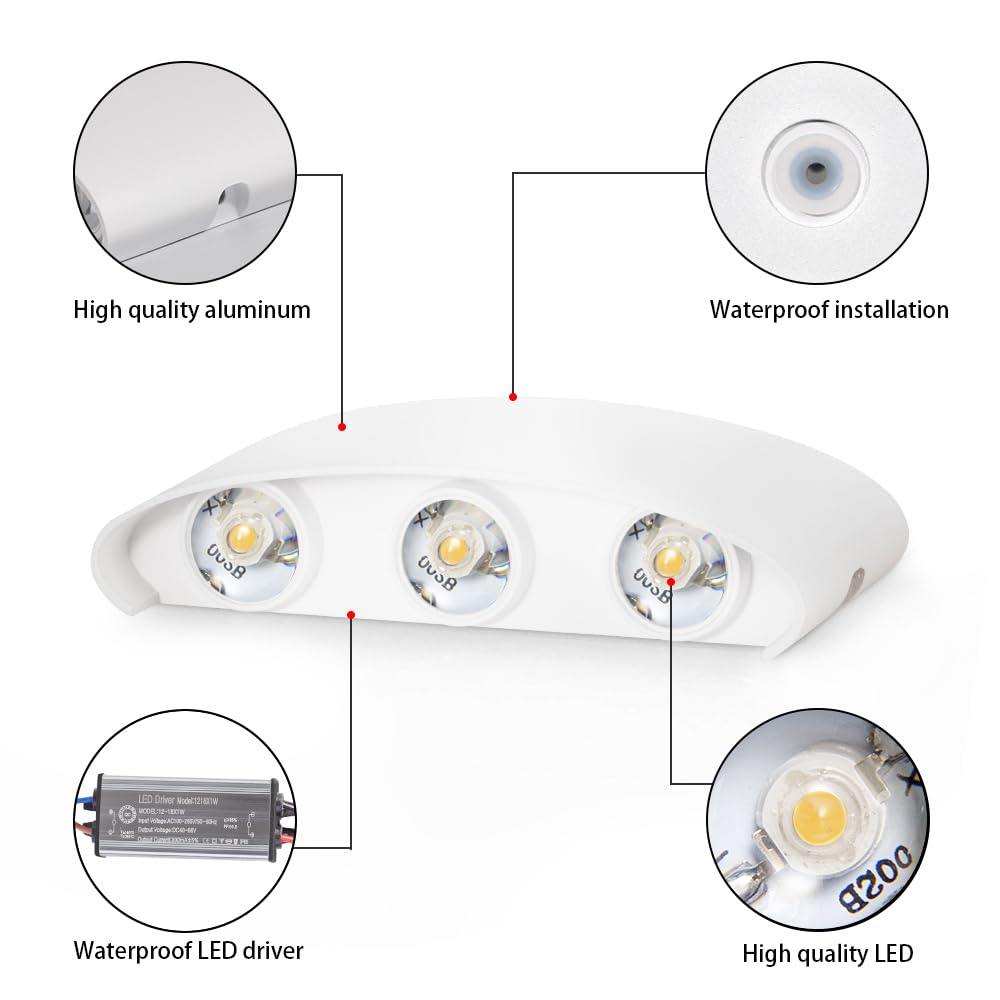 APLIQUE 8 FOCOS BLANCO LED EXTERIORES PARED LUZ CALIDA LAU - 5