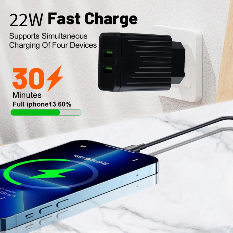 SET 2 CARGADOR ADAPTADOR X2 USB THUNDER CARGA RAPIDA LAU - 8