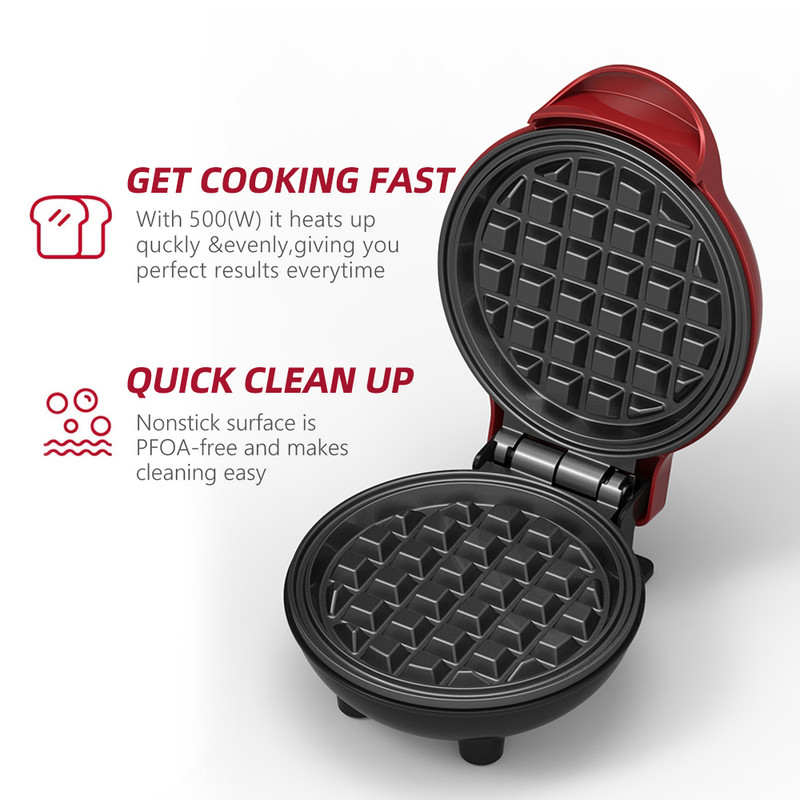 WAFFLERA MINI GOFRES MINI PLANCHA ANTIADHERENTE COCINA LAU - 6