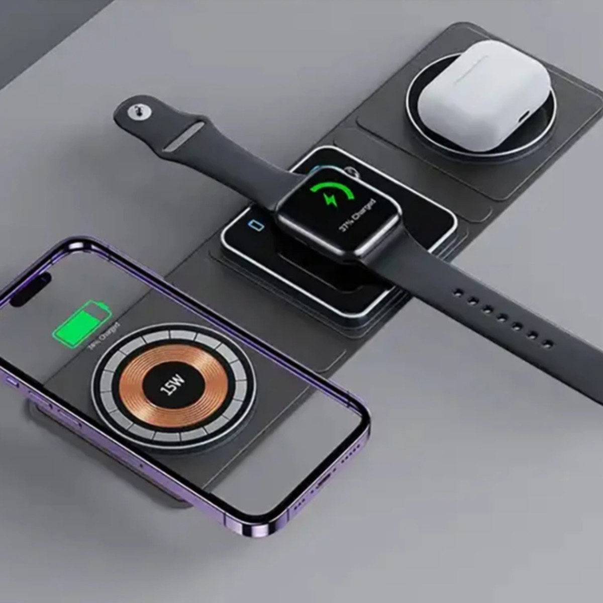 CARGADOR INALÁMBRICO PLEGABLE VIAJE PORTÁTIL 3EN1 MAGNÉTICO - 5