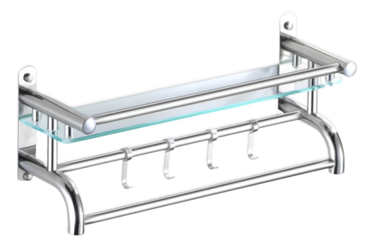 ESTANTE ORGANIZADOR BAÑO TOALLERO ACERO INOXIDABLE VIDRIO - 1