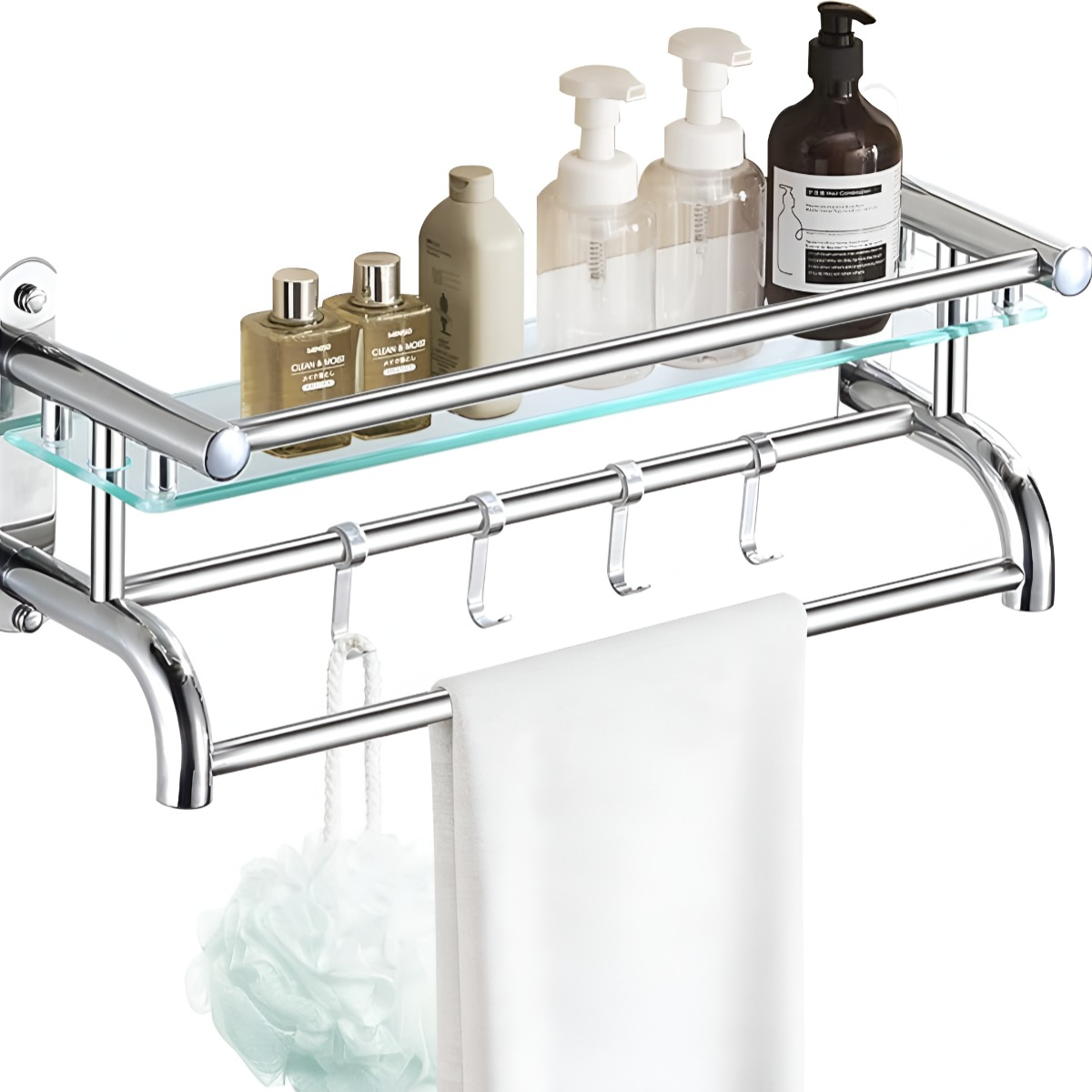ESTANTE ORGANIZADOR BAÑO VIDRIO TOALLERO ACERO INOXIDABLE - 2