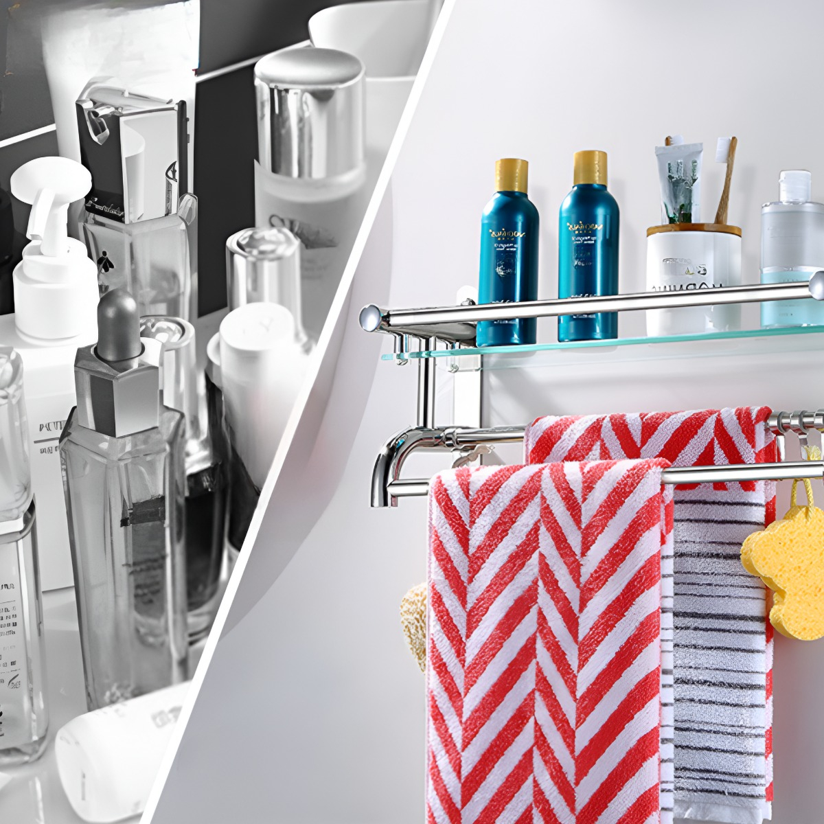 ESTANTE ORGANIZADOR BAÑO VIDRIO TOALLERO ACERO INOXIDABLE - 6