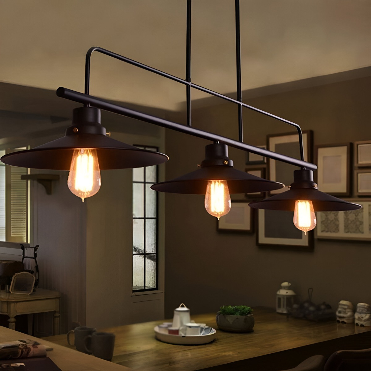 LÁMPARA COLGANTE VINTAGE CAMPANAS NEGRAS LED TRIPLE CABEZAL - 3