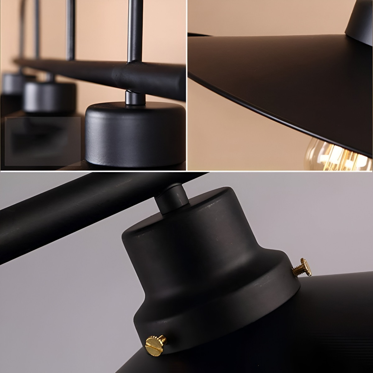 LÁMPARA COLGANTE VINTAGE CAMPANAS NEGRAS LED TRIPLE CABEZAL - 8