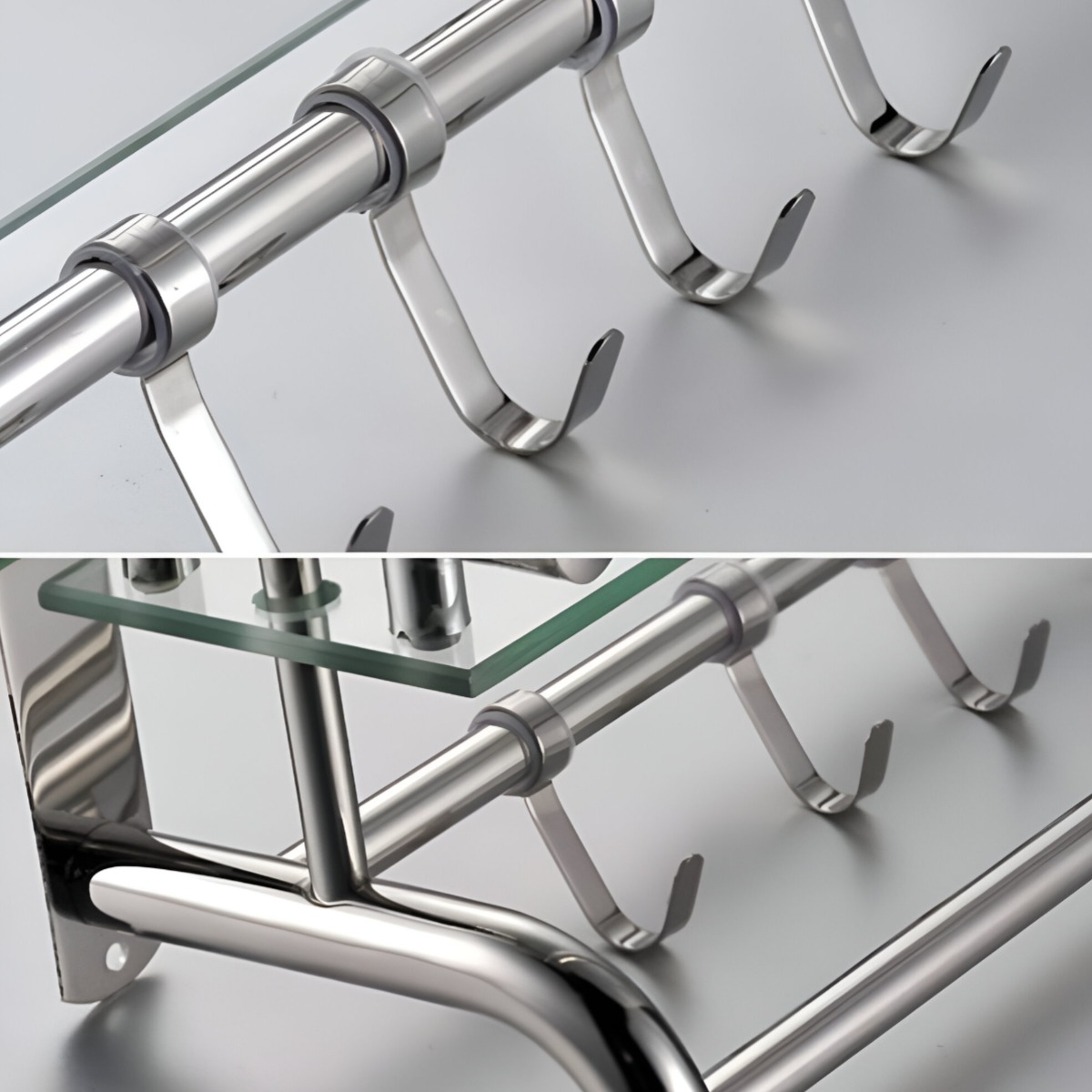 ESTANTE ORGANIZADOR BAÑO ACERO INOXIDABLE VIDRIO TOALLERO - 2