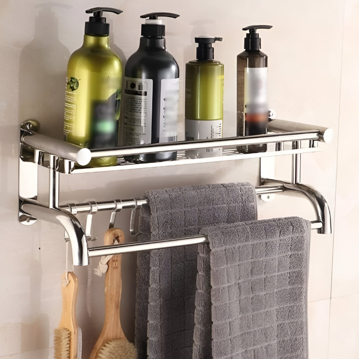 ESTANTE ORGANIZADOR BAÑO ACERO INOXIDABLE VIDRIO TOALLERO - 5