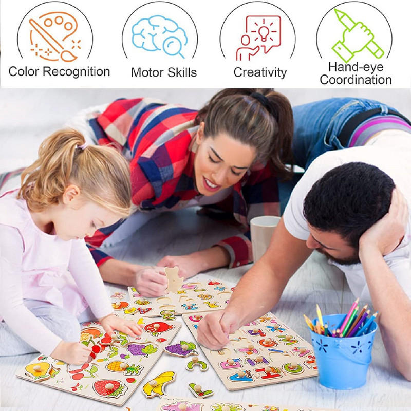 SET 4 ROMPECABEZA MADERA ZZKKO MULTICOLOR DESARROLLO COGNITIVO MOTRIZ NIÑO LA - 3