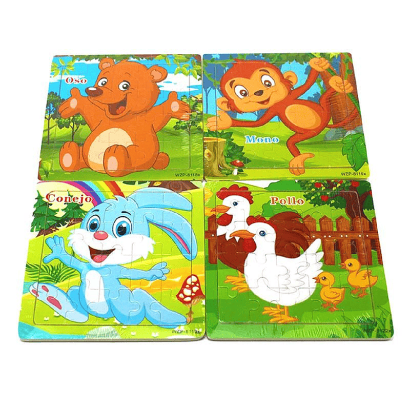 SET 12 ROMPECABEZAS ZZKKO MULTICOLOR MADERA ANIMAL DESARROLLO NIÑOS LAU - 3