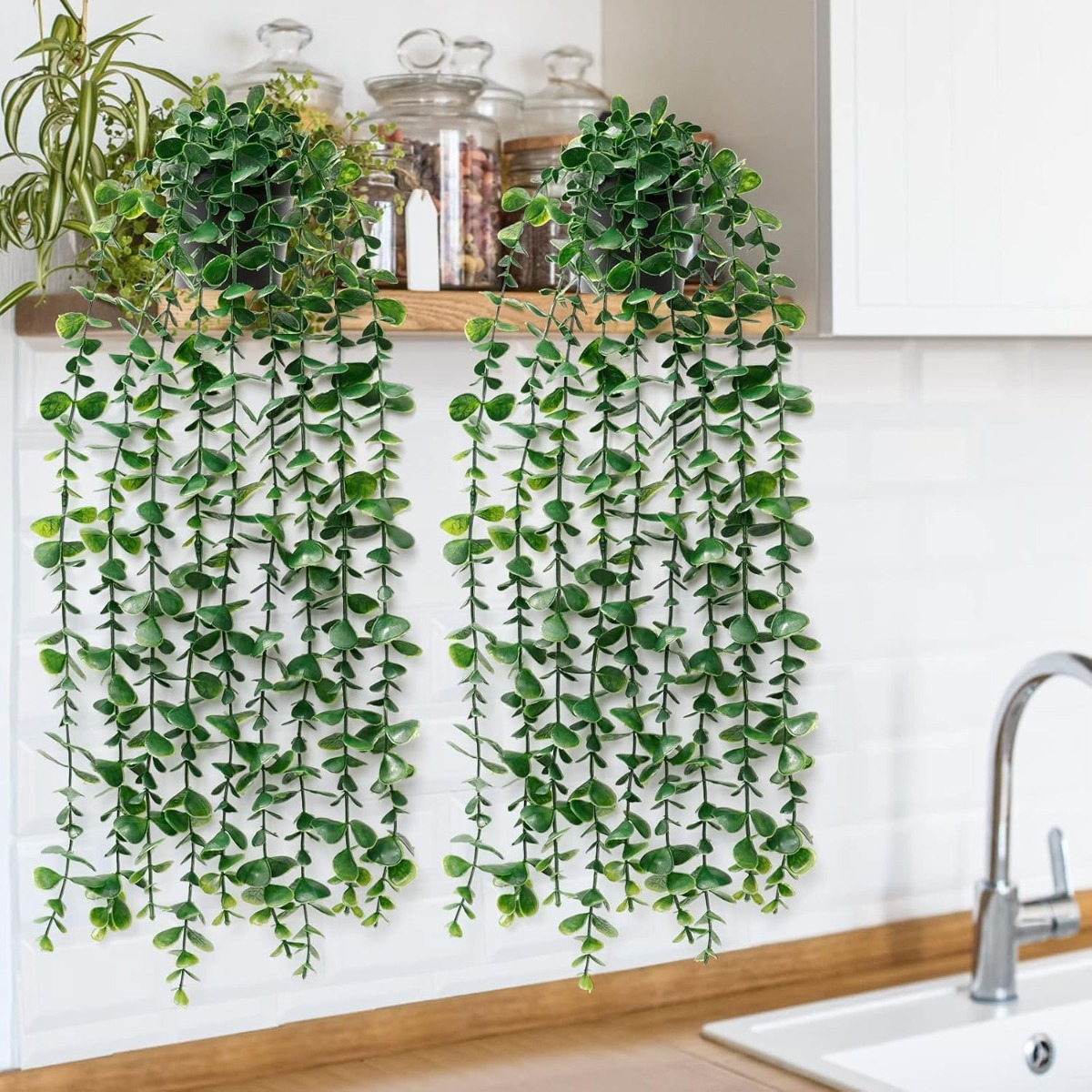 SET DE 2 PLANTA ARTIFICIAL MACETA COLGANTE VERDE PARED JHN - 7