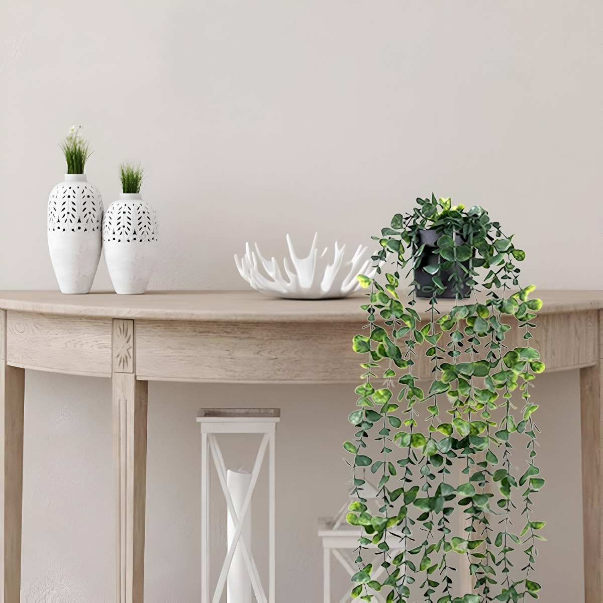SET DE 2 PLANTA ARTIFICIAL MACETA COLGANTE VERDE PARED JHN - 8