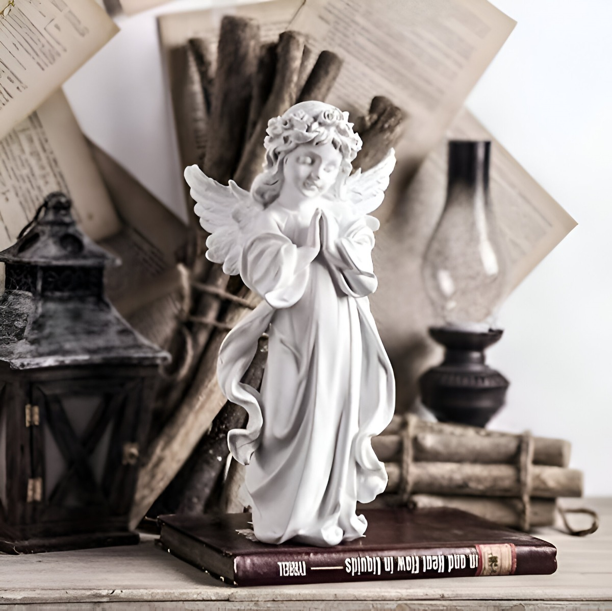 SET DE 2 ESTATUA ANGEL GUARDA REZANDO PIE JHN - 3