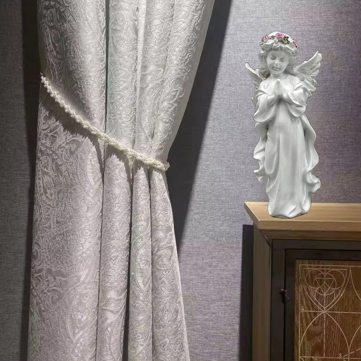 SET DE 2 ESTATUA ANGEL GUARDA REZANDO PIE JHN - 5