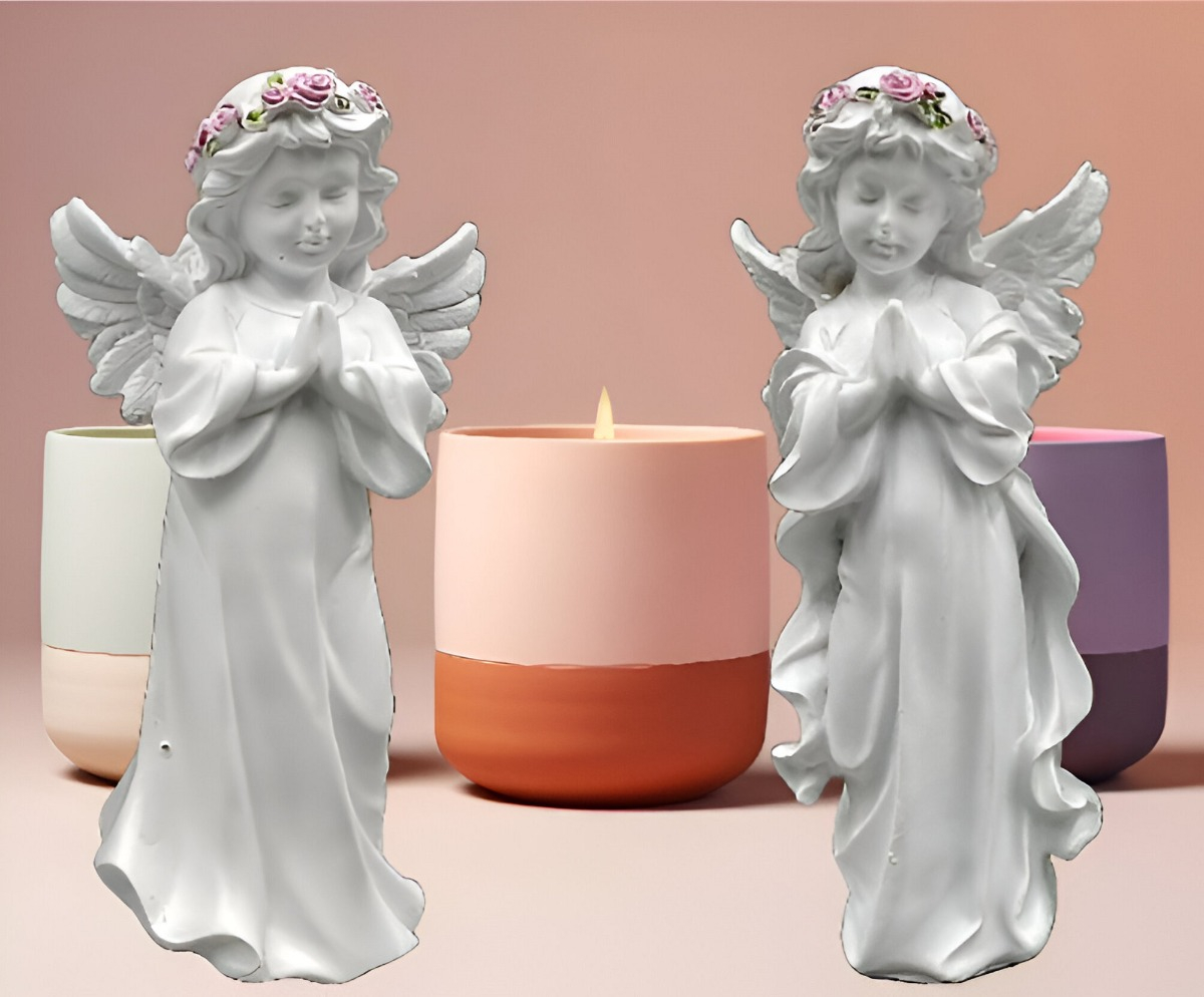 SET DE 2 ESTATUA ANGEL GUARDA REZANDO PIE JHN - 8