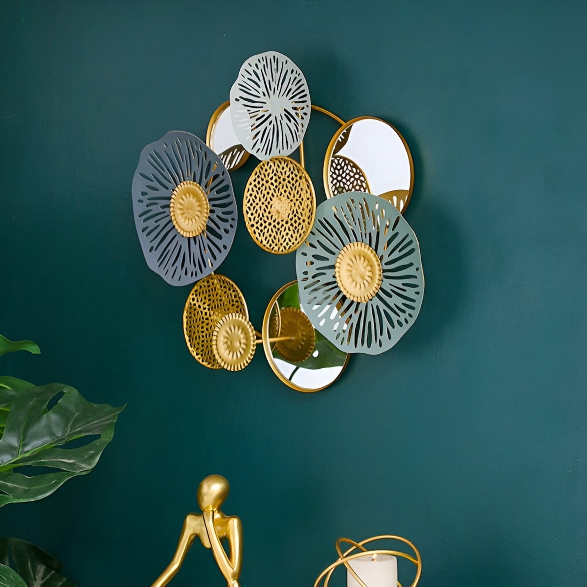 ESPEJO LOTO PARED HIERRO DECORACIÓN ELEGANTE JHN - 7