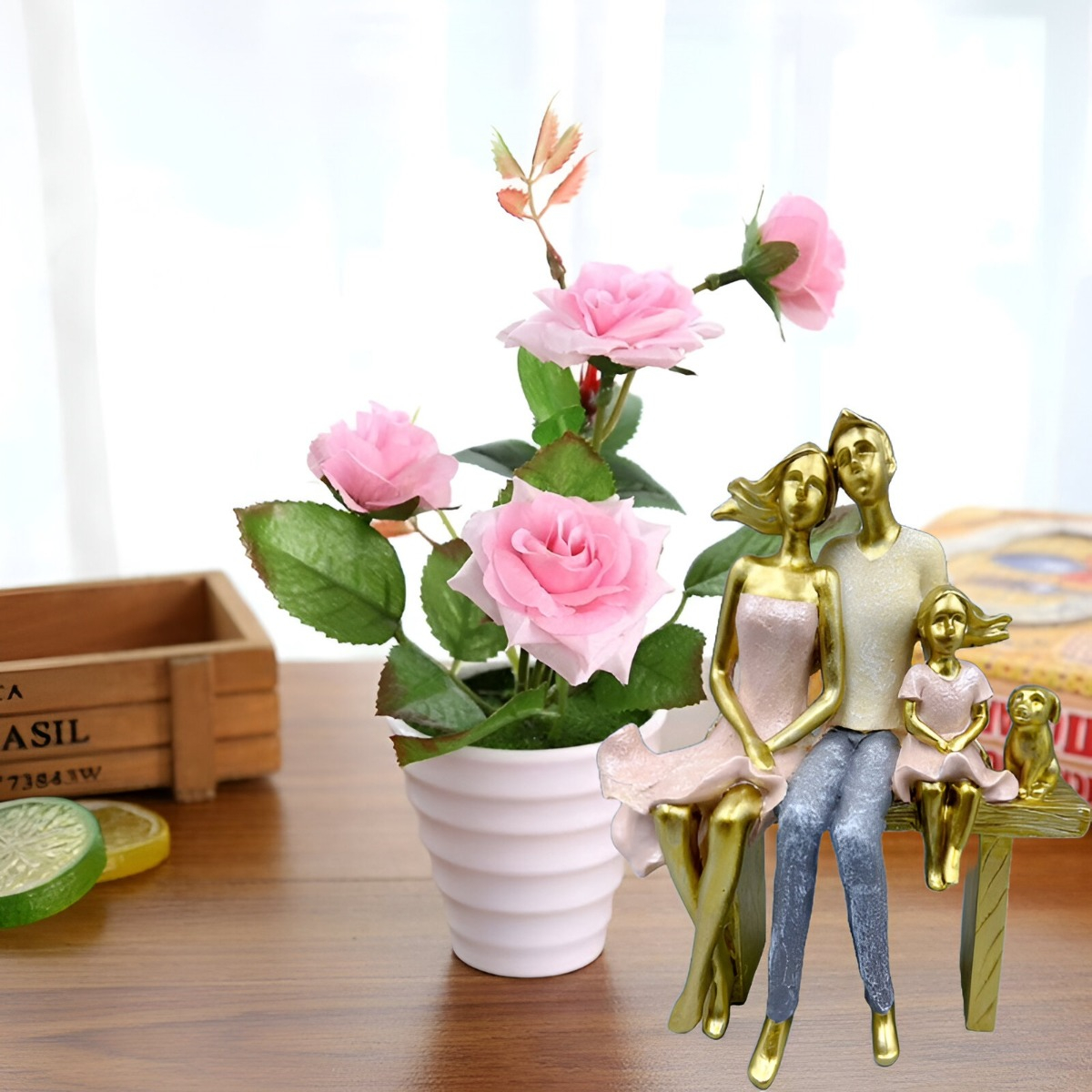 ESTATUA FAMILIA SENTADA DECORACIÓN ESCULTURA AMOR JHN - 5
