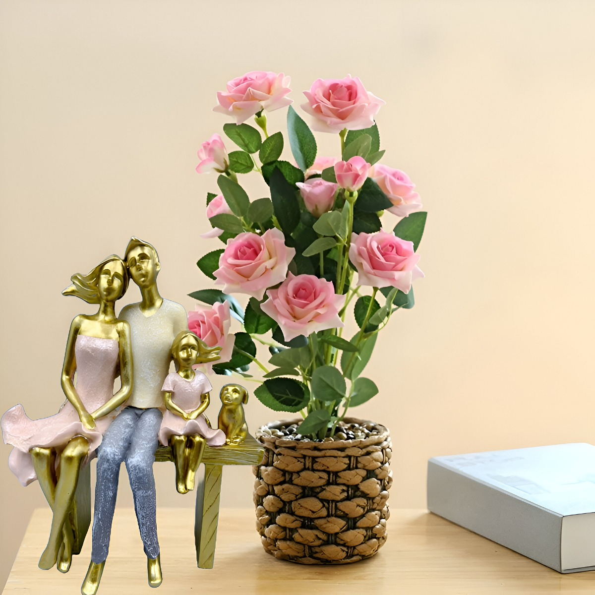 ESTATUA FAMILIA SENTADA DECORACIÓN ESCULTURA AMOR JHN - 8