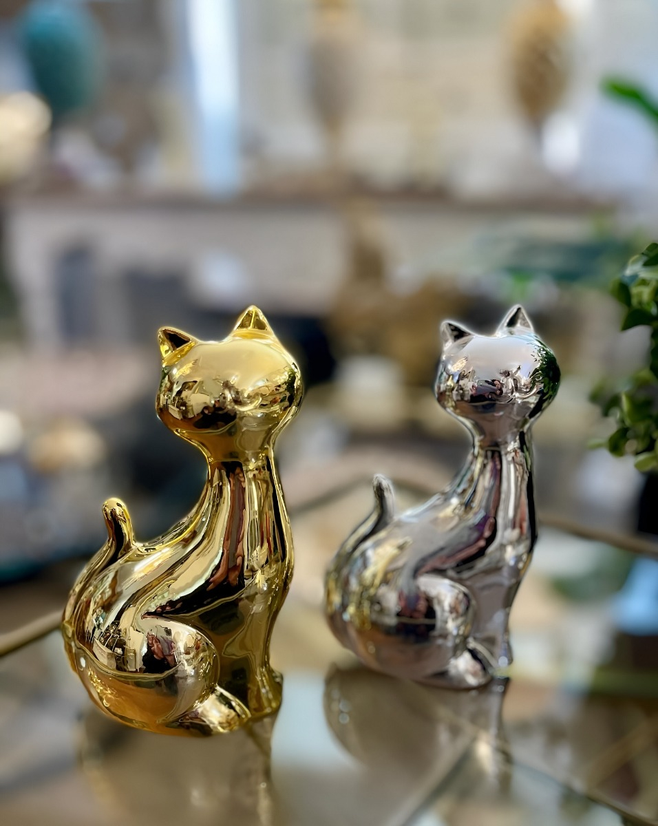 SET DE 2 ESTATUAS GATOS ADORNO MINIMALISTA DECORACIÓN JHN - 3