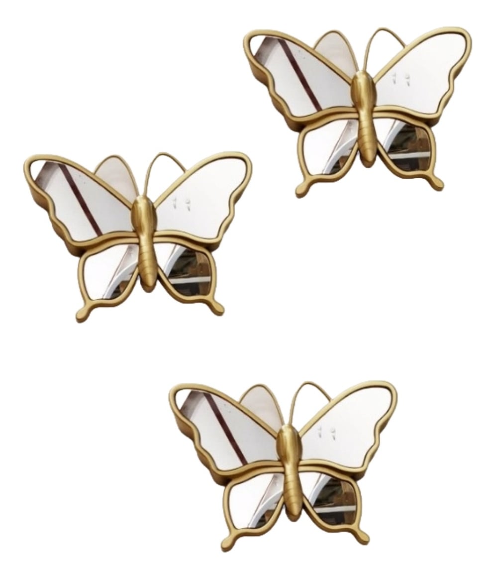 SET 3 ESPEJOS MARIPOSA DECORACIÓN GLAMOUR JHN DORADO - 1