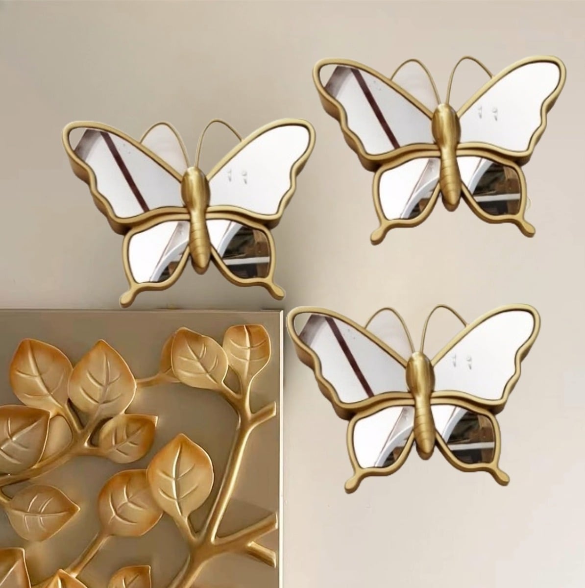 SET 3 ESPEJOS MARIPOSA DECORACIÓN GLAMOUR JHN DORADO - 3