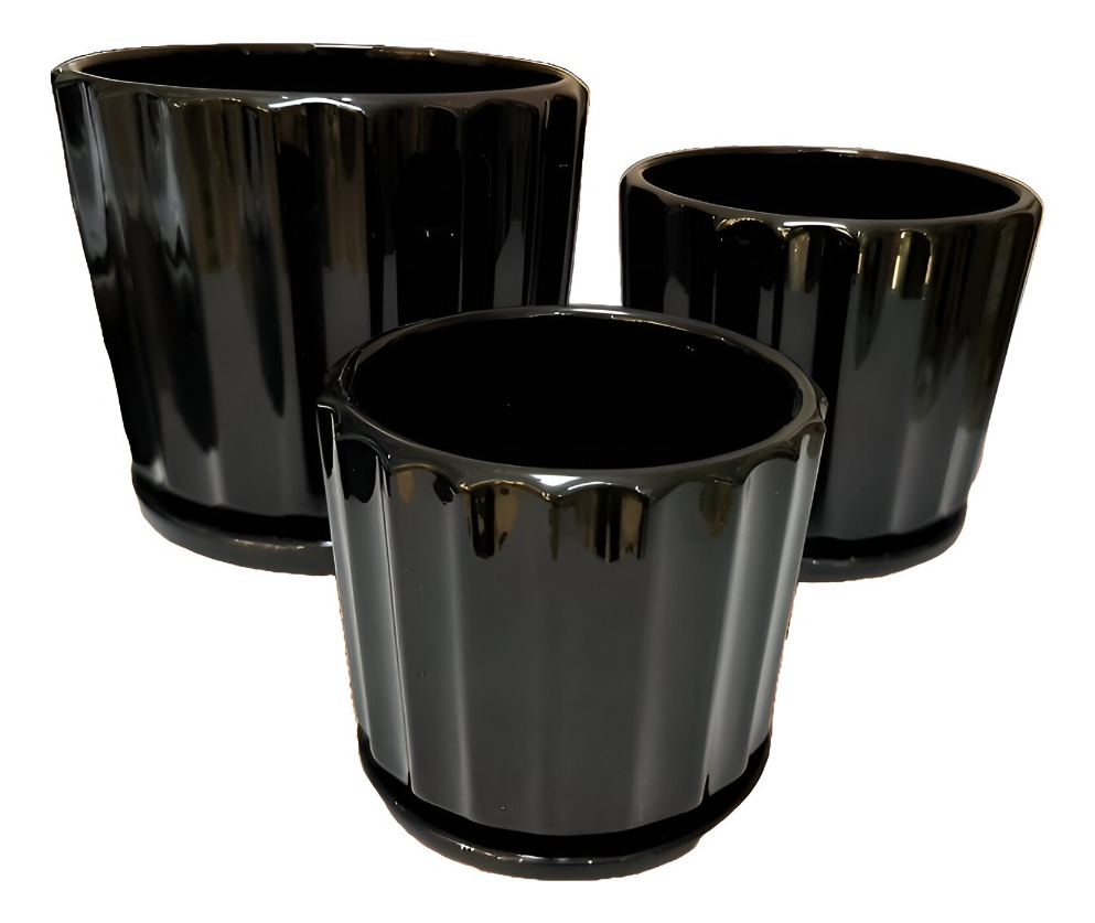 MACETERO CERÁMICA BLACK LIGHTS CONTEMPORÁNEO 3 PIEZAS JHN - 1