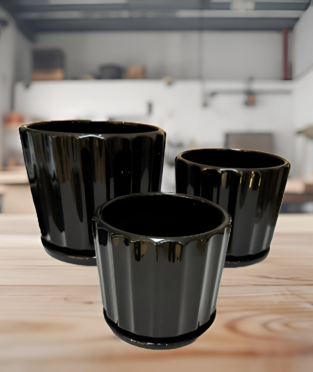 MACETERO CERÁMICA BLACK LIGHTS CONTEMPORÁNEO 3 PIEZAS JHN - 5