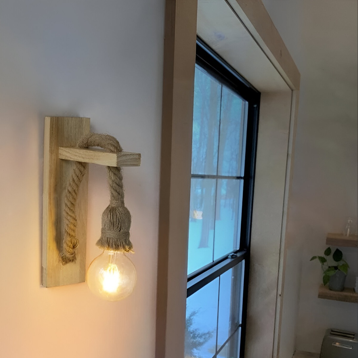 LÁMPARA PARED MADERA VINTAGE RÚSTICA RETRO SOGA JHN CAFÉ CLARO - 8