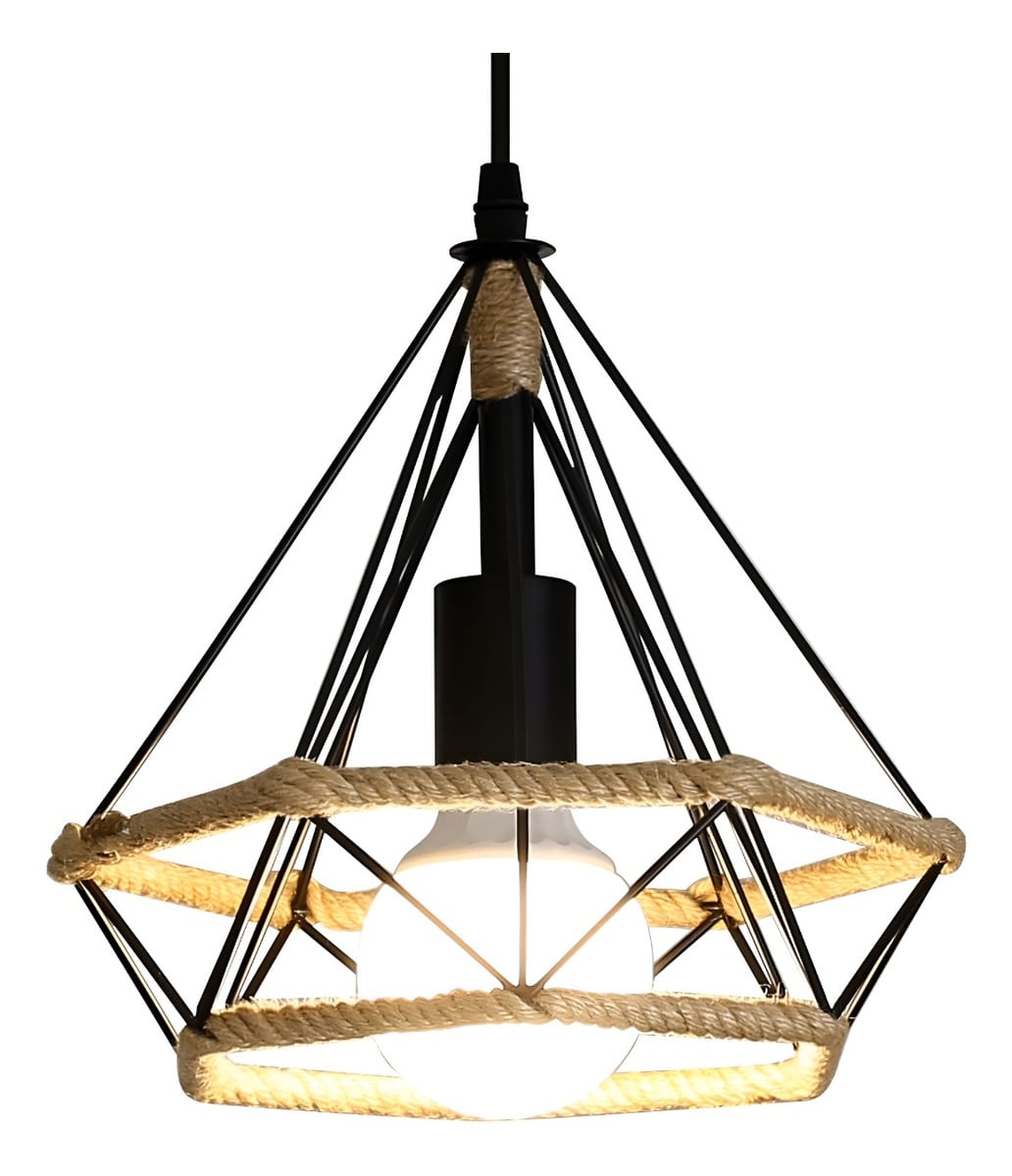 LÁMPARA TECHO COLGANTE DIAMANTE CAÑAMO CUERDA METAL JHN NEGRO - 3