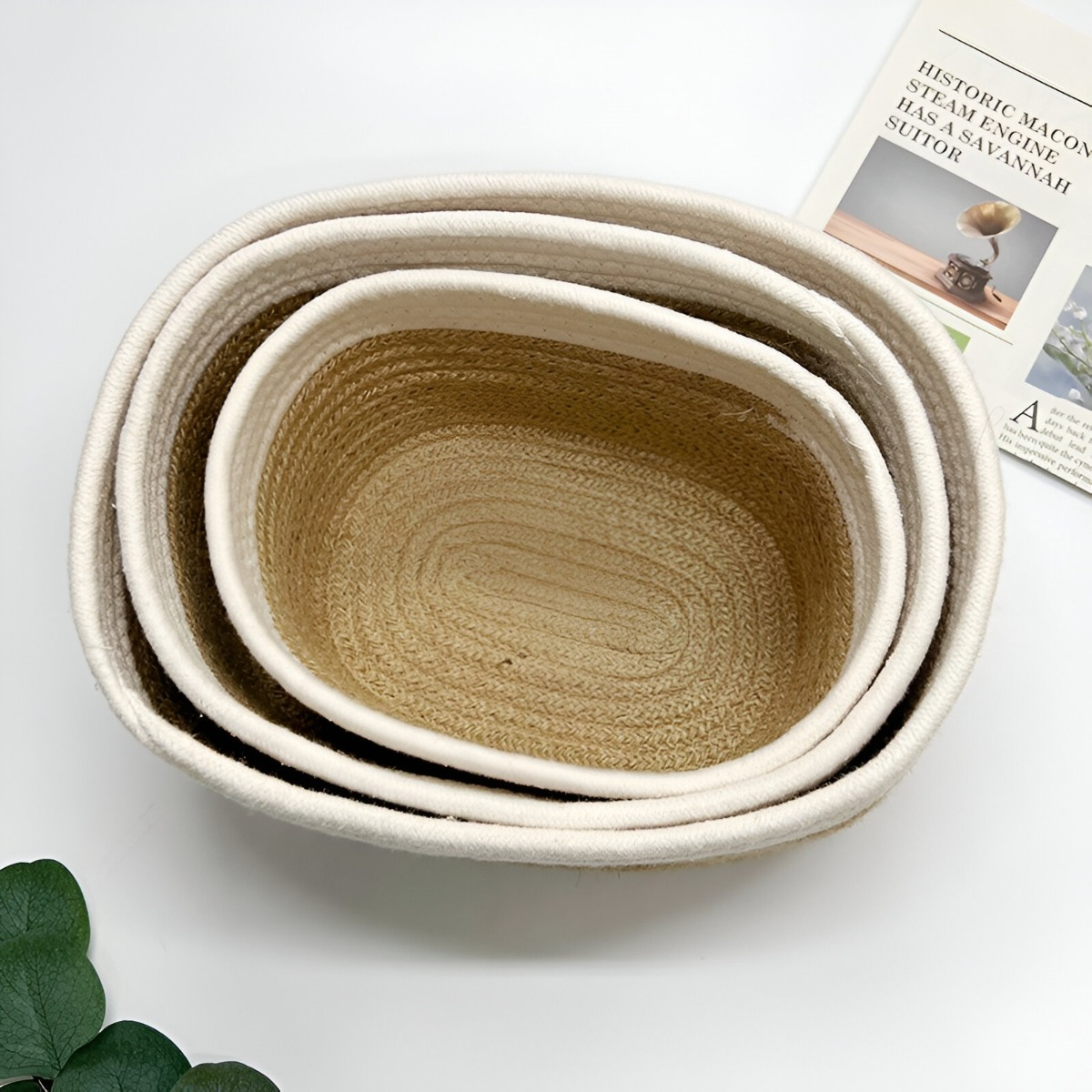 SET DE 3 CESTAS TEJIDAS CUERDA ALGODÓN DECORATIVAS JHN - 4