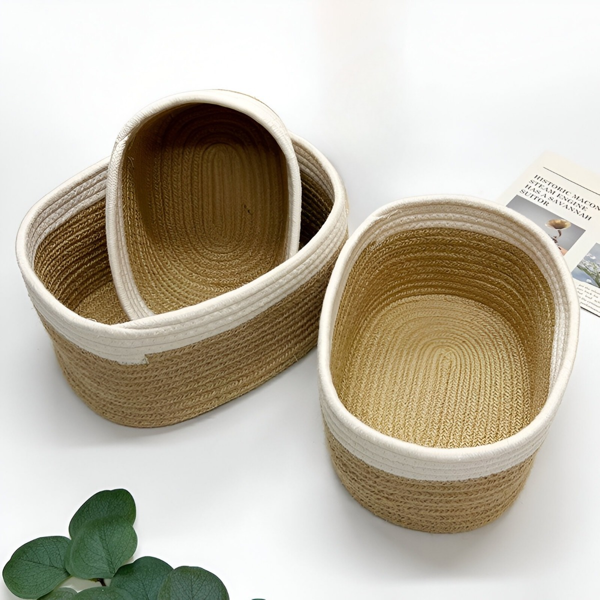 SET DE 3 CESTAS TEJIDAS CUERDA ALGODÓN DECORATIVAS JHN - 9