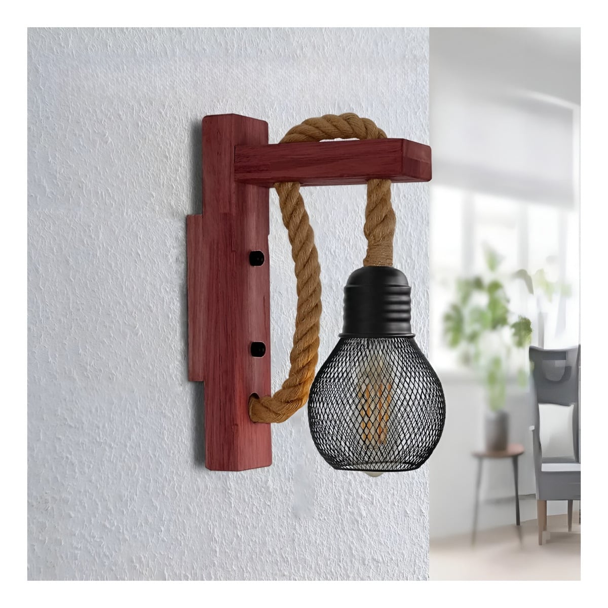 LÁMPARA PARED MADERA SOGA VINTAGE RÚSTICA RETRO JHN CAFÉ - 3