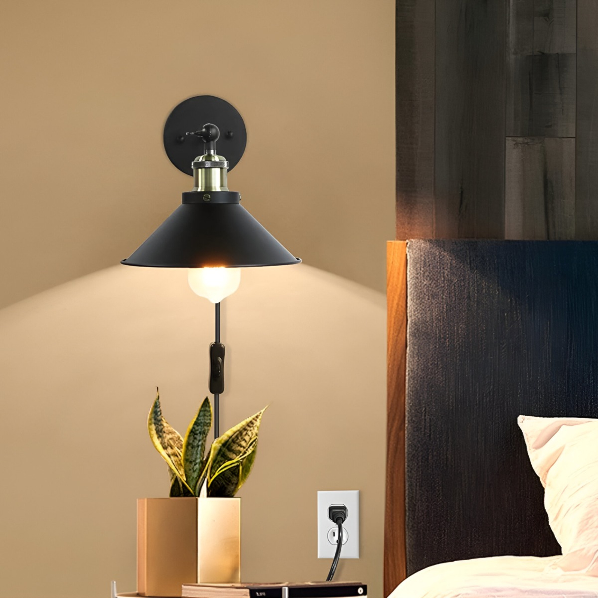 LÁMPARA PARED NÓRDICA INDUSTRIAL DECORATIVA COBRE JHN NEGRA - 5