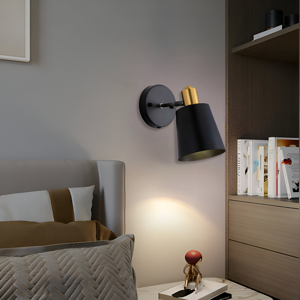 LÁMPARA PARED INDUSTRIAL VINTAGE METAL DORADO JHN NEGRO - 5