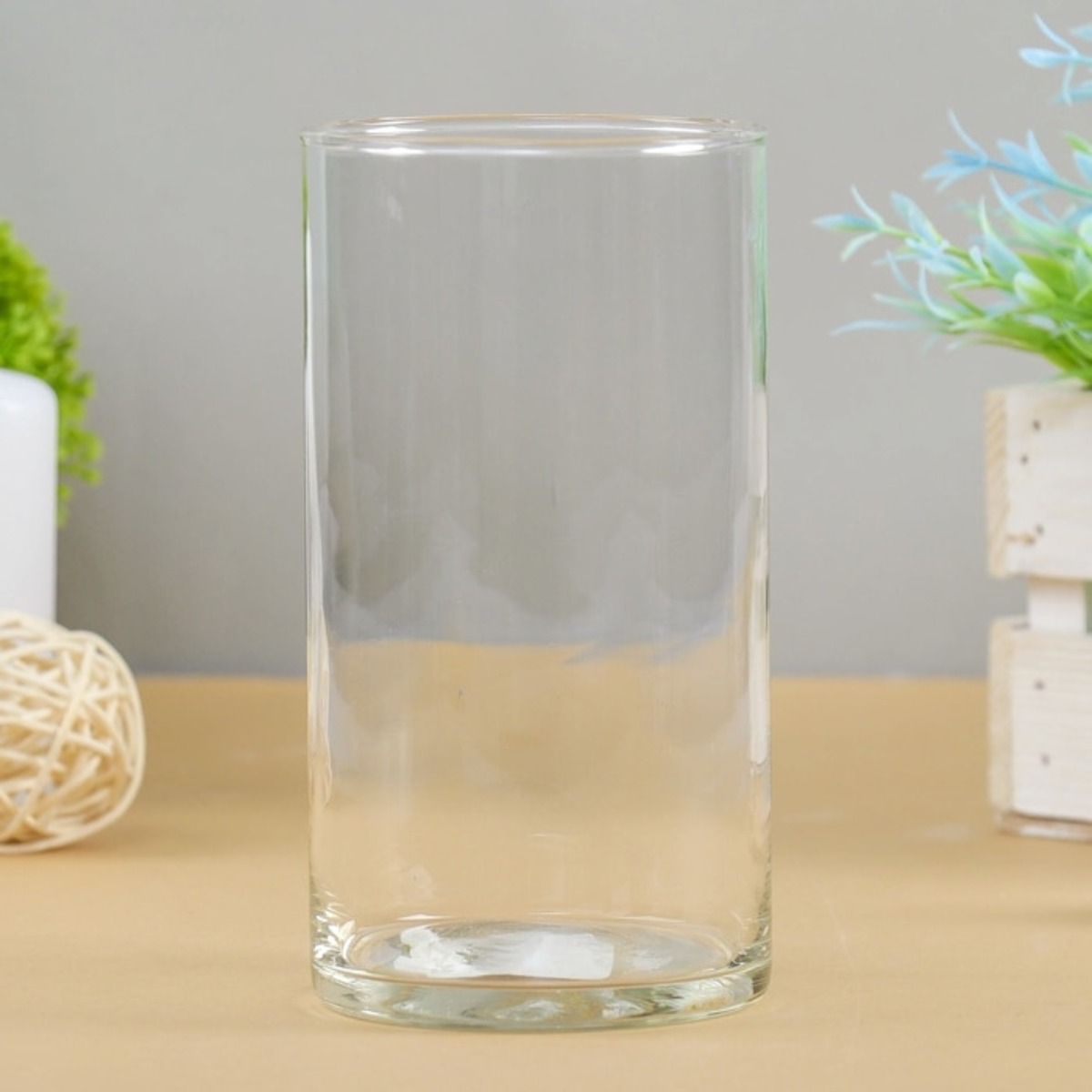 FLORERO DECORATIVO CILÍNDRICO VIDRIO TRANSPARENTE JHN - 5