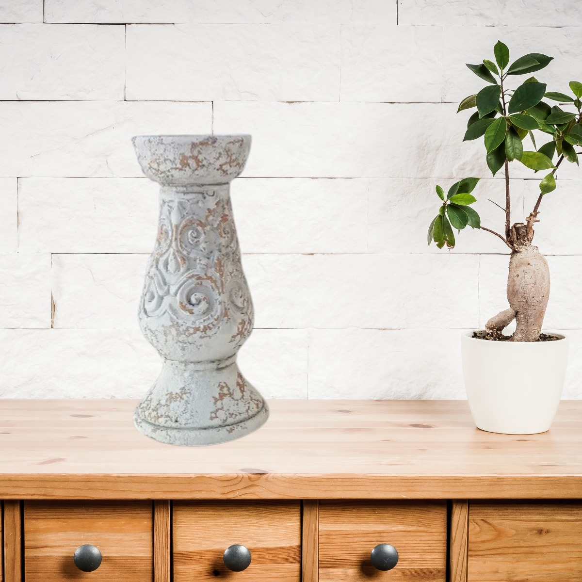 PEDESTAL DECORATIVO SOPORTE CERÁMICA ENVEJECIDO 25CM JHN - 5