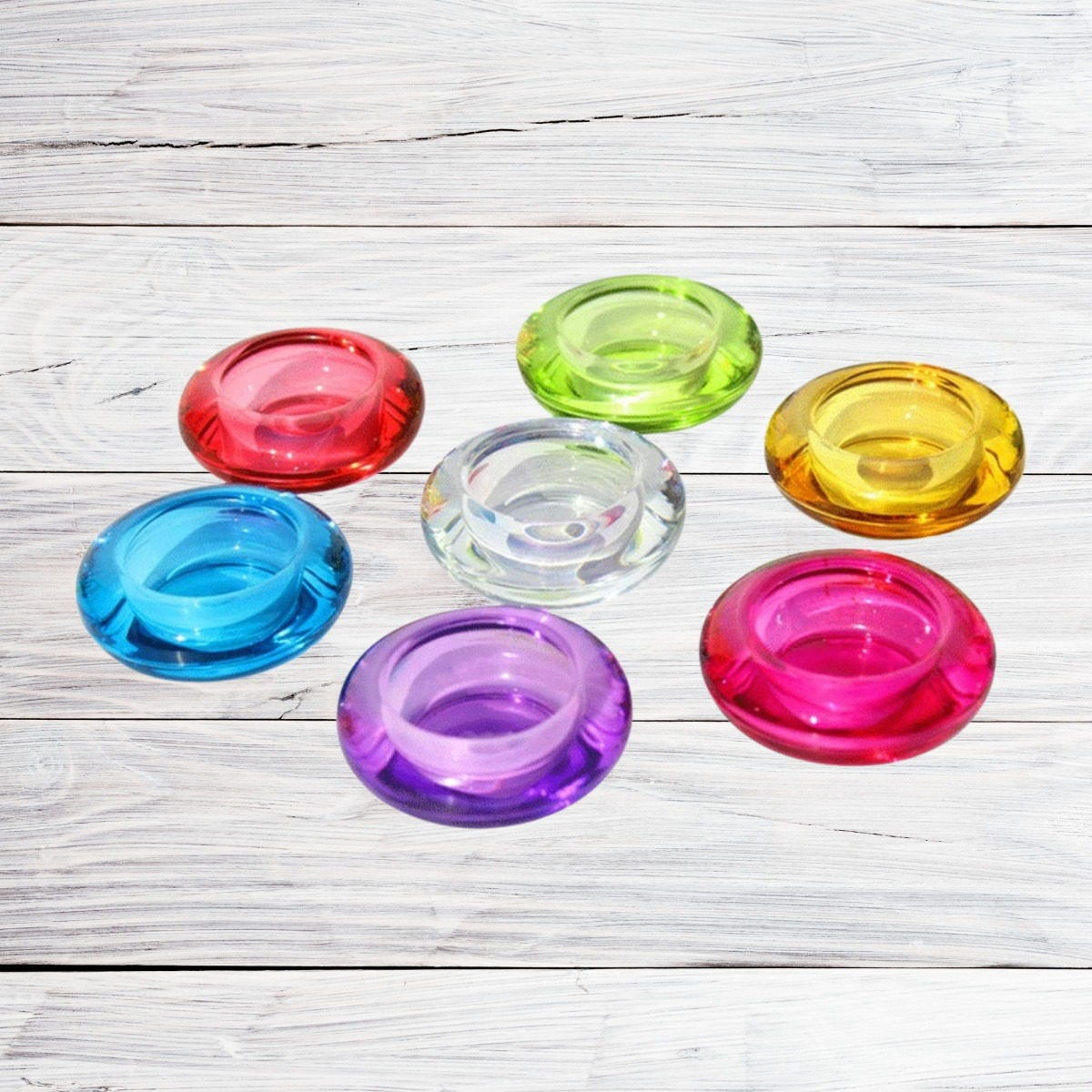 SET DE 7 PORTAVELAS DECORATIVO CRISTAL COLORES VIBRANTE JHN - 7