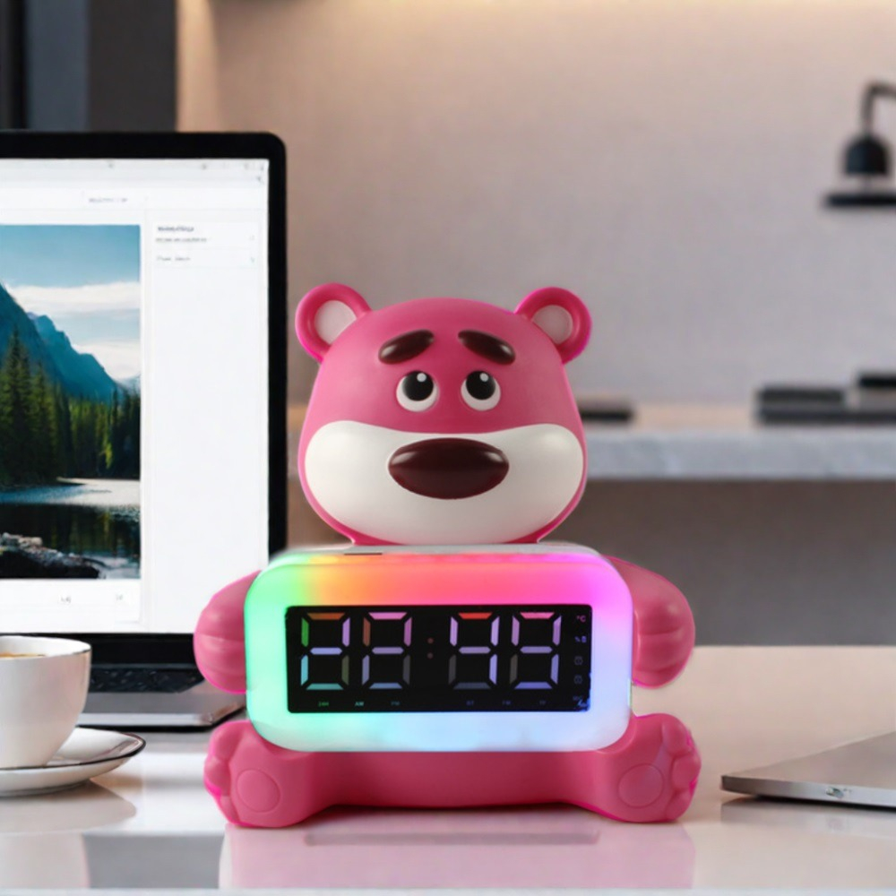 RADIO DESPERTADOR OSITO LUZ RGB MUSICA RECARGABLE LAU - 5