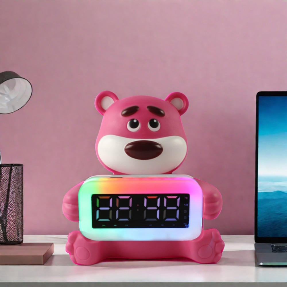 RADIO DESPERTADOR OSITO LUZ RGB MUSICA RECARGABLE LAU - 9